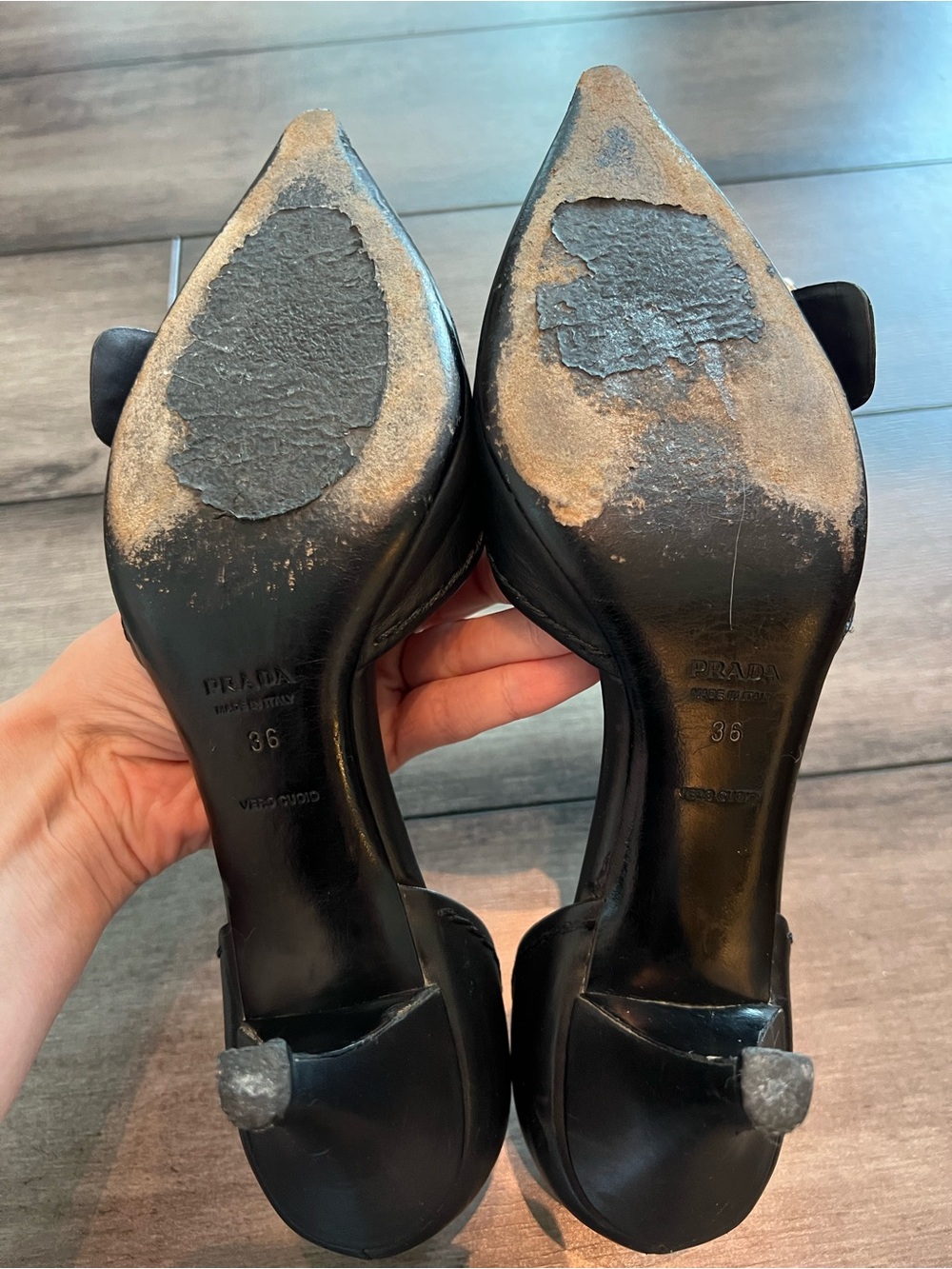 Vintage PRADA Black Leather Buckle D'Orsay Pumps Pointed Toe Kitten Heel 36 - Picture 6 of 8